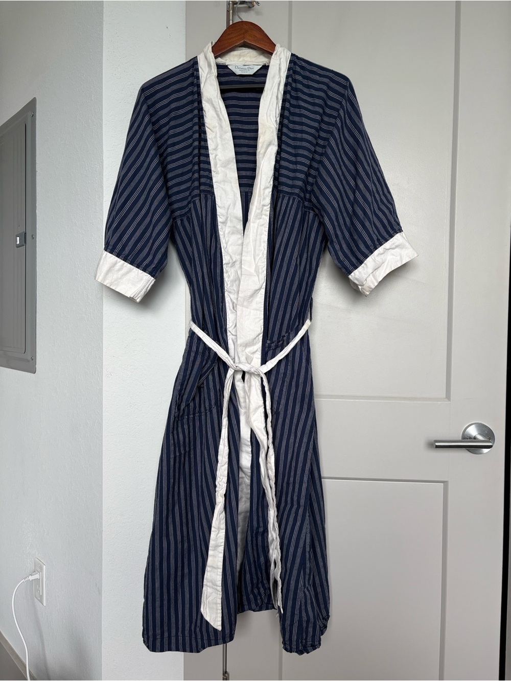 VINTAGE 90S CHRISTIAN DIOR BLUE WHITE STRIPED 3/4 SLEEVE ROPE MENS OS